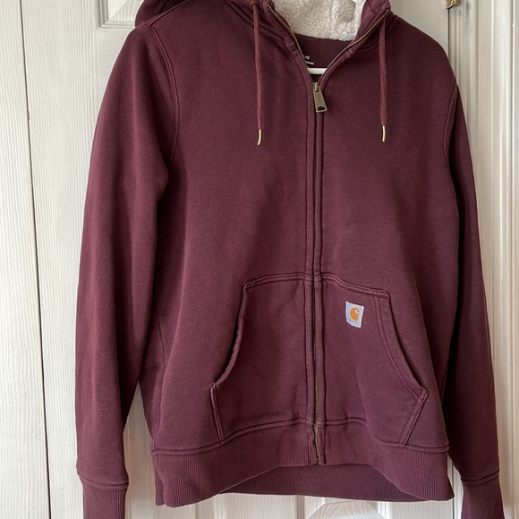 Carhartt maroon Sherpa lined hoodie sweatshirt size Medium - Picture 5 of 16
